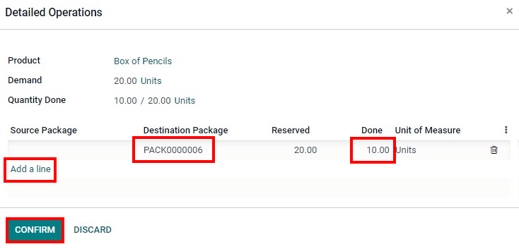 Detailed operations pop-up where the amount of product going in a pack can be specified.