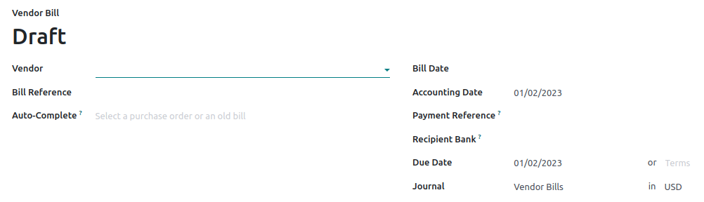 filling the vendor bill