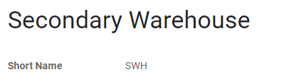 Short name field of a warehouse on SotaERP Inventory.