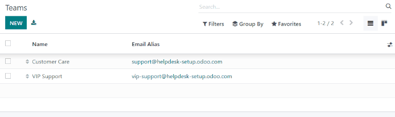 View of the Helpdesk teams page in SotaERP Helpdesk