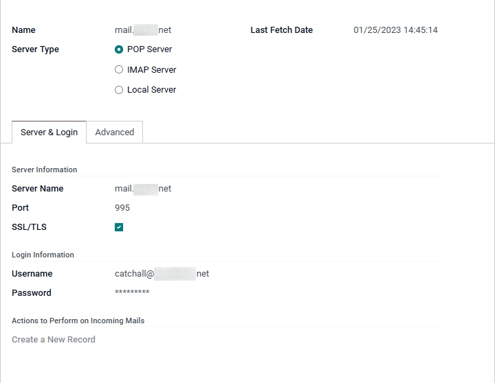 Incoming mail server configuration on SotaERP.