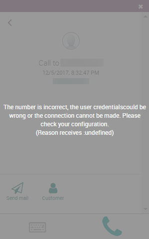 "Incorrect Number" error message in the SotaERP softphone.