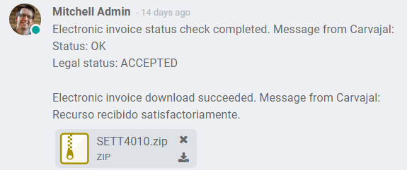 ZIP file displayed in the invoice chatter in SotaERP.