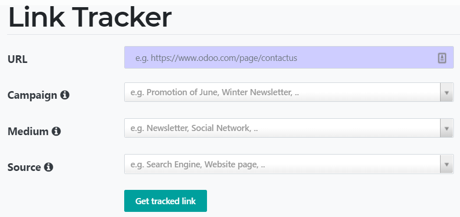 View of the link tracker fields for SotaERP Website