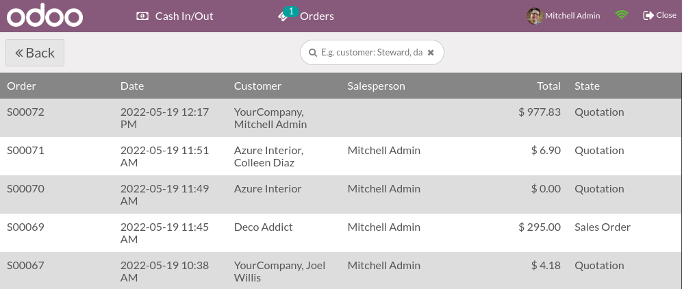 list view of sales orders and quotations