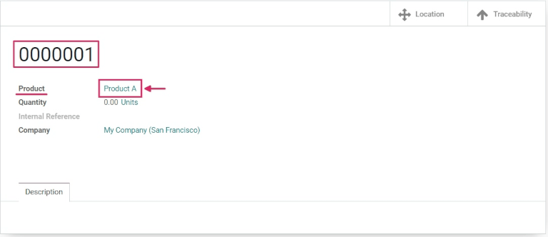 New lot number creation form with assigned product.