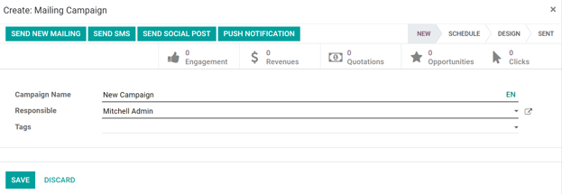 View of the email mailing campaign pop-up window in SotaERP Email Marketing application.