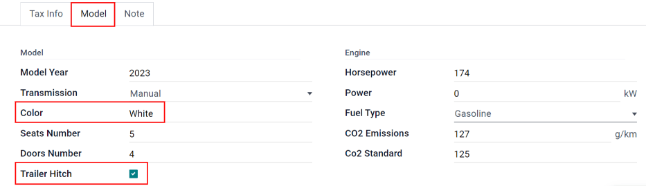 The new vehicle form, showing the vehicle tax section.