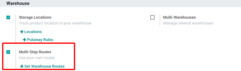 Activate the Multi-Step Routes feature in SotaERP Inventory.