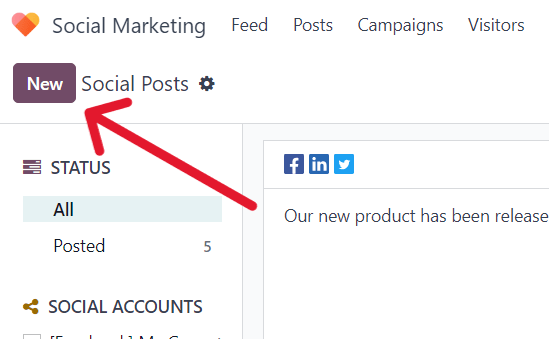 New button on the Social Posts page in the SotaERP Social Marketing application.