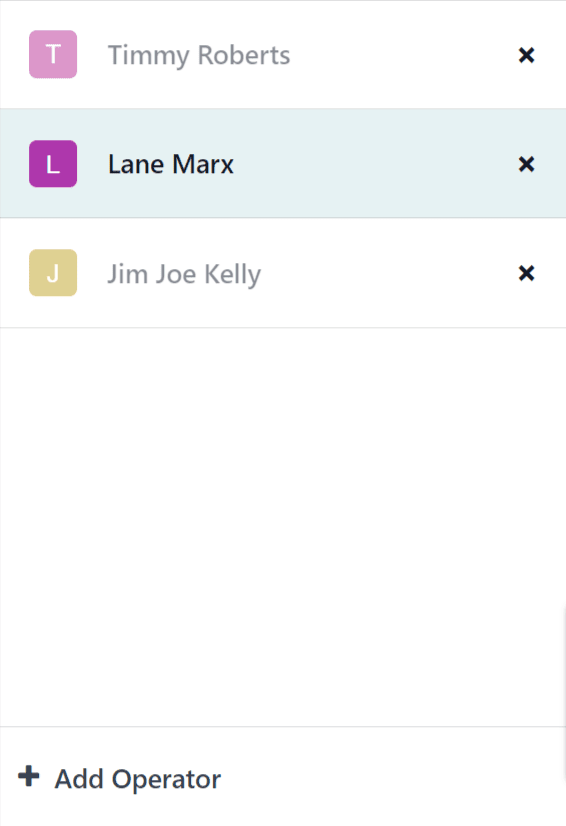 The operator panel of the Shop Floor module, showing three employees signed in.