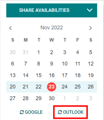 The "Outlook" sync button in SotaERP Calendar.