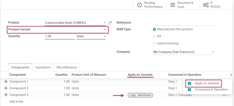 "Apply on Variants" option on the additional options menu.