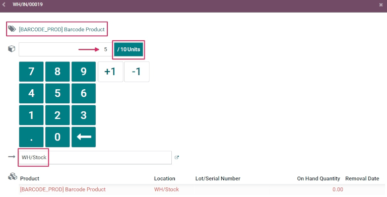 Product line editor for individual transfer in Barcode app.