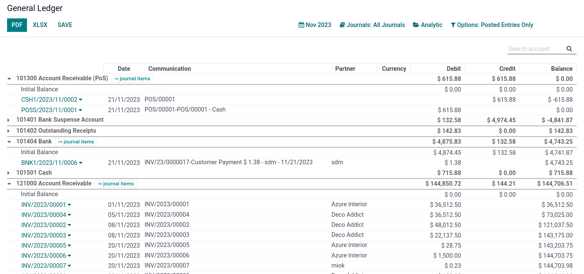 General Ledger report in SotaERP.