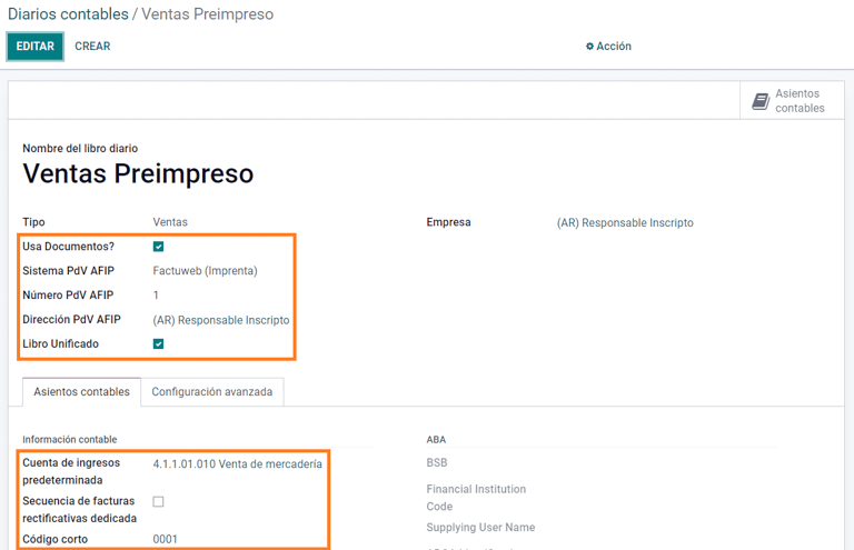 A AFIP POS System field which is available on Sales journals in SotaERP.