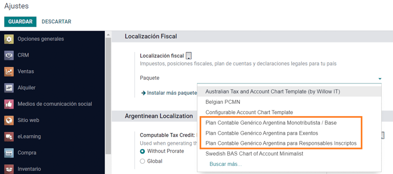 Select Fiscal Localization Package.