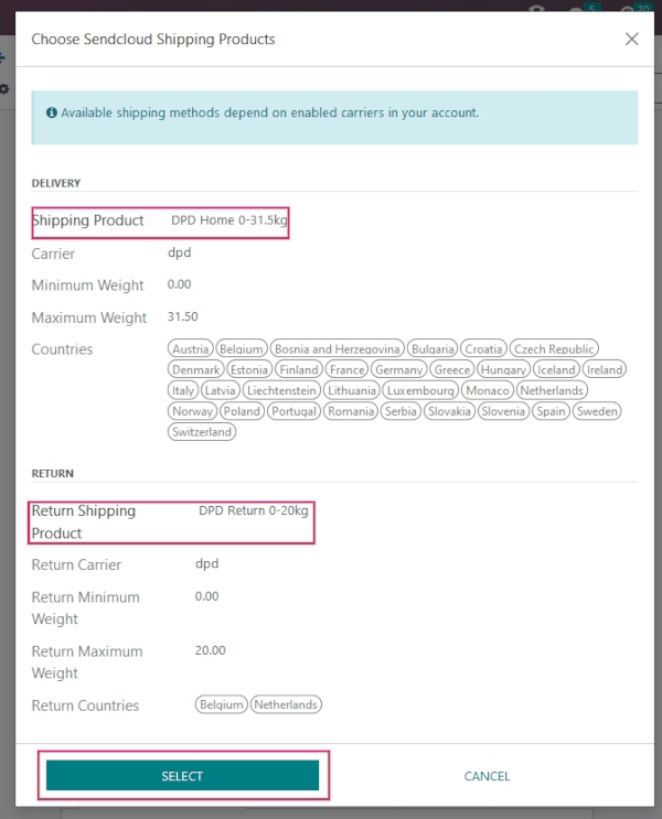 Example of shipping products configured in SotaERP.