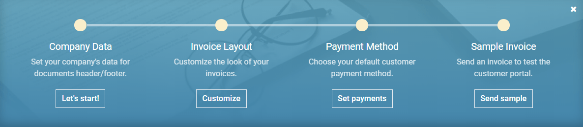 Step-by-step onboarding banner in SotaERP Invoicing