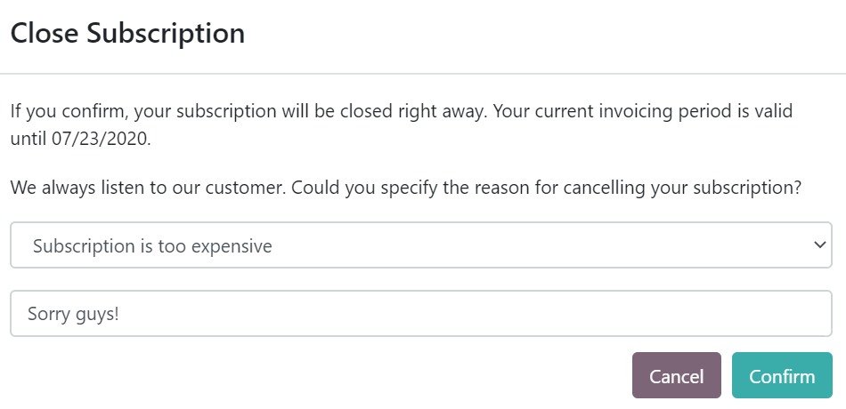 What happens when customers close their subscription with SotaERP Subscriptions?