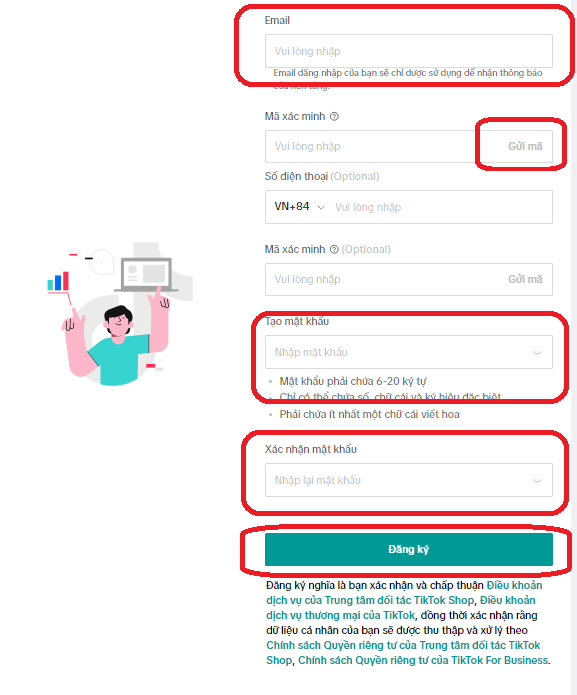 Email verification and password creation on TikTok Shop API registration