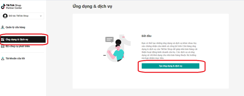 "Create service" button on TikTok Shop API dashboard