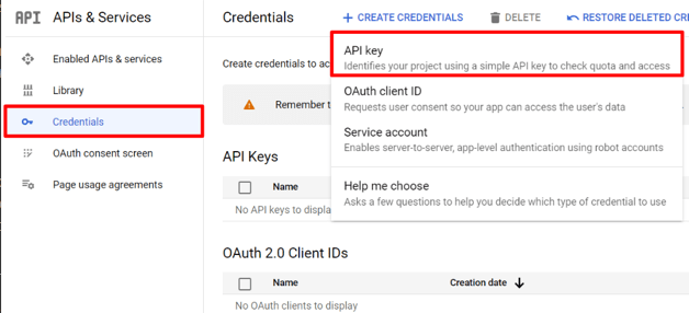 Trang API & Dịch vụ trên Nền tảng Đám mây Google.