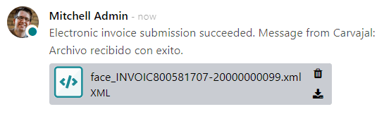 Tập tin hóa đơn XML của Carvajal trong chatter của SotaERP.